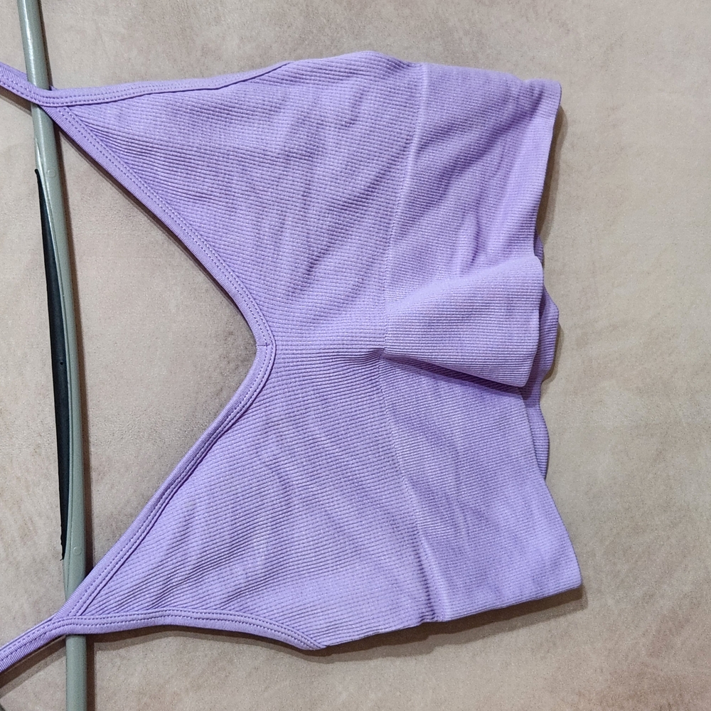 Lavender Ribbed Set Crop Top With Shorts